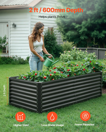 Metal Raised Garden Bed, 1.8 x 0.9 x 0.6 m Outdoor Galvanized Planter Garden Box, Open Bottom Design, Large Planter Raised Bed for Growing Vegetables, Flowers, Herbs, and Succulents, Dark Gray