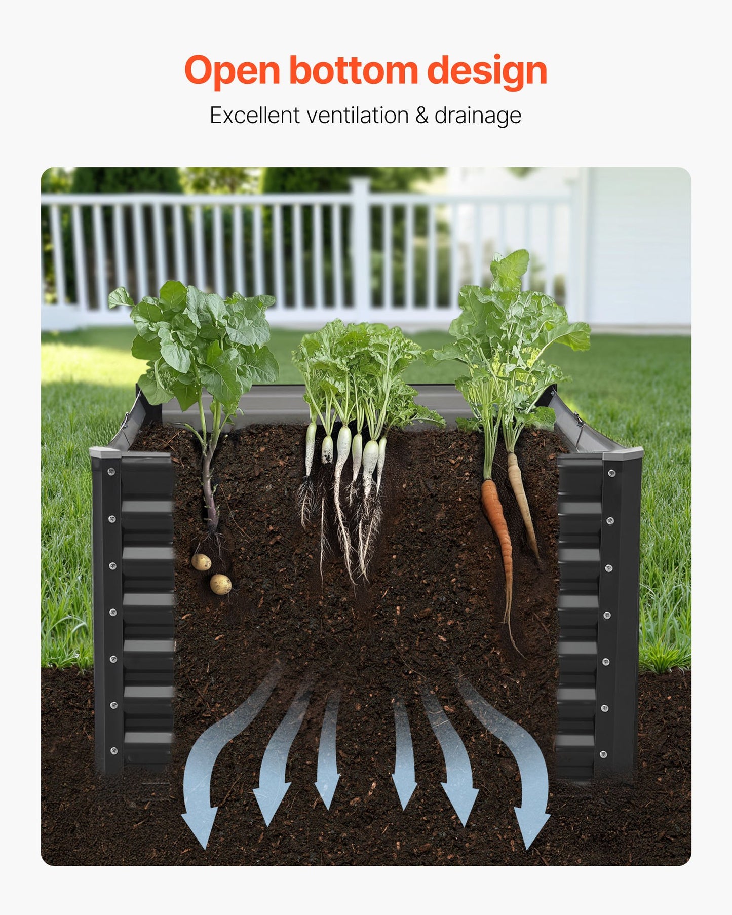 Metal Raised Garden Bed, 1.8 x 0.9 x 0.6 m Outdoor Galvanized Planter Garden Box, Open Bottom Design, Large Planter Raised Bed for Growing Vegetables, Flowers, Herbs, and Succulents, Dark Gray