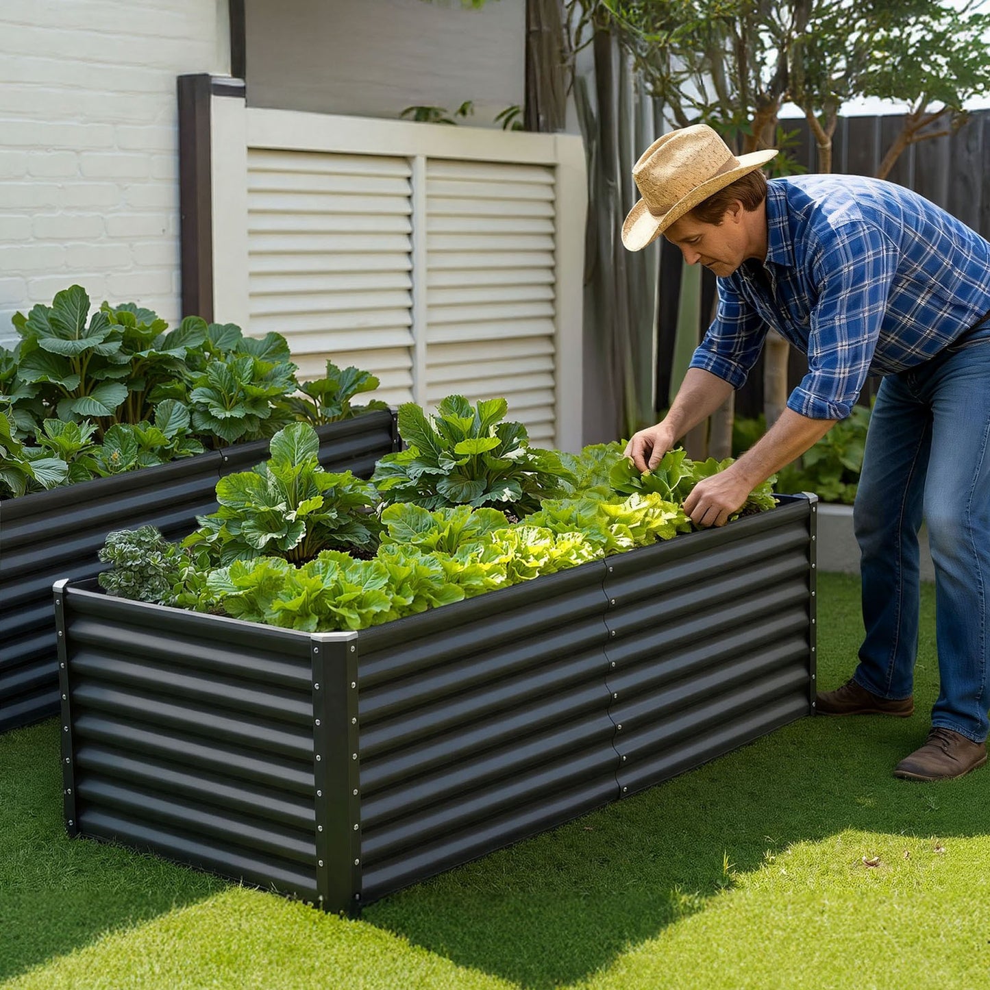 Metal Raised Garden Bed, 1.8 x 0.9 x 0.6 m Outdoor Galvanized Planter Garden Box, Open Bottom Design, Large Planter Raised Bed for Growing Vegetables, Flowers, Herbs, and Succulents, Dark Gray