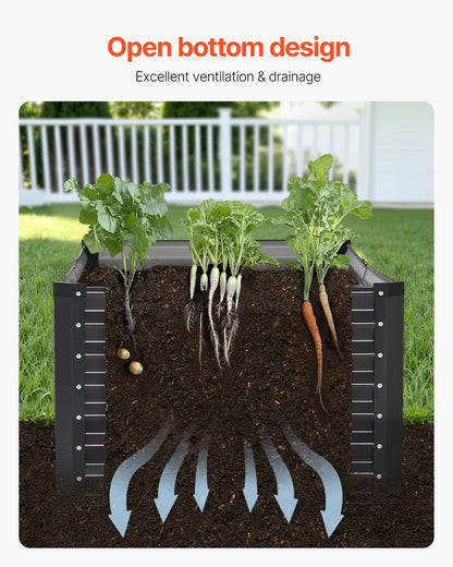 VEVOR Metal Raised Garden Bed 6x3x2ft Outdoor Galvanized Planter Box Dark Gray