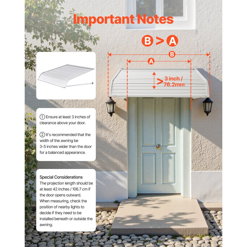 VEVOR Window Awning Door Canopy 40x42 in Aluminum Alloy Front Door Awnings