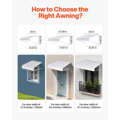 VEVOR Window Awning Door Canopy 40x42 in Aluminum Alloy Front Door Awnings