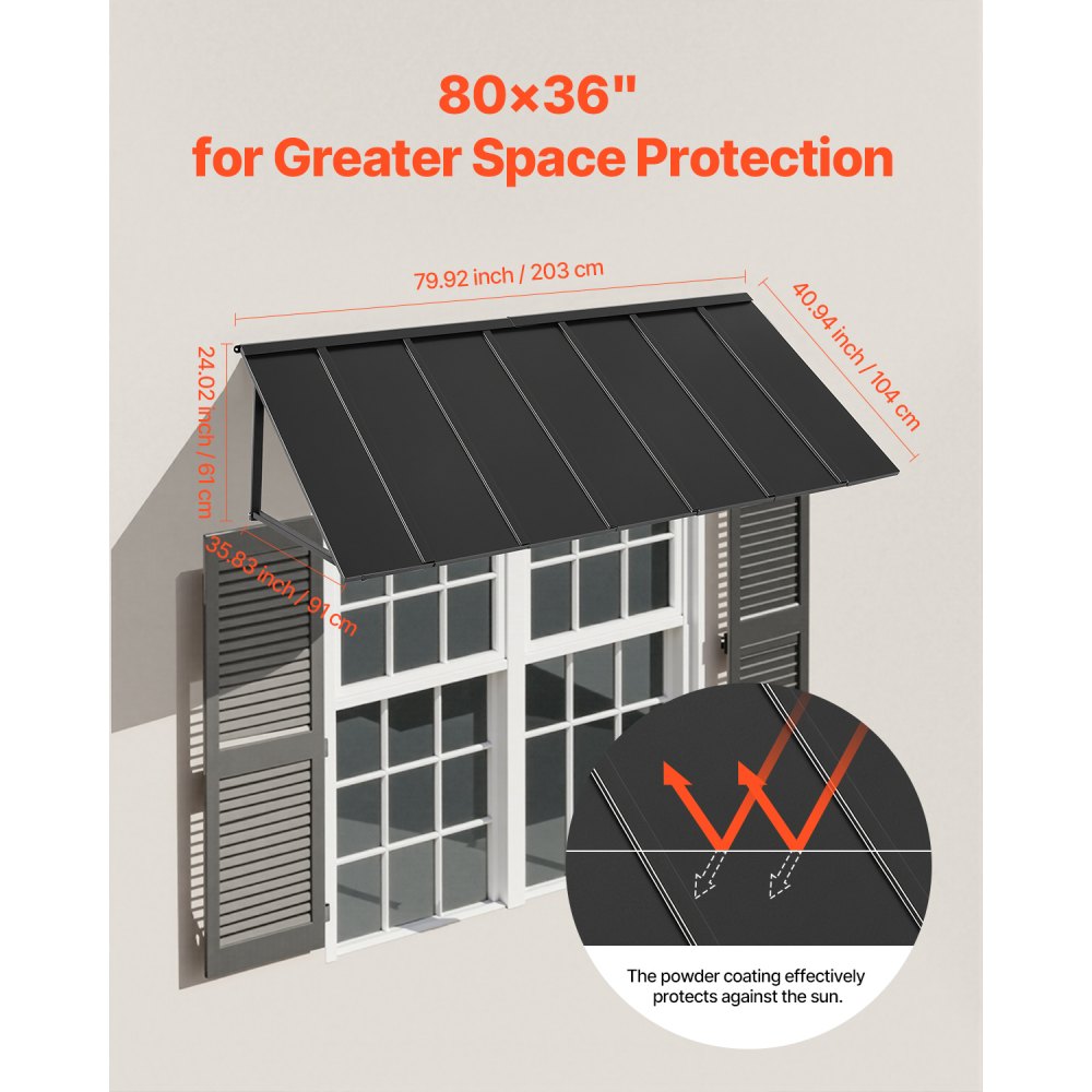VEVOR Window Awning Door Canopy 80x36 in Outdoor Patio Steel Front Door Awnings
