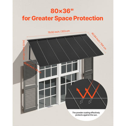 VEVOR Window Awning Door Canopy 80x36 in Outdoor Patio Steel Front Door Awnings