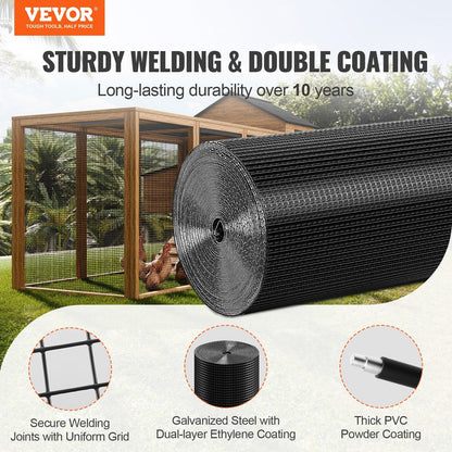 Galvanized Wire Mesh Roll, 0.61m x 30.48m, 19 Gauge, Vinyl Coated for Fencing