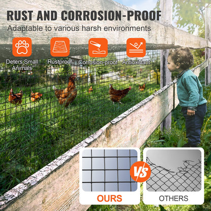 Hardware Cloth, 1.2 x 30.48m Galvanized Wire Mesh Roll, 19 Gauge Chicken Wire Fence Roll, Vinyl Coating Metal Wire Mesh for Chicken Coop Barrier, Rabbit Snake Fences, Poultry Enclosures