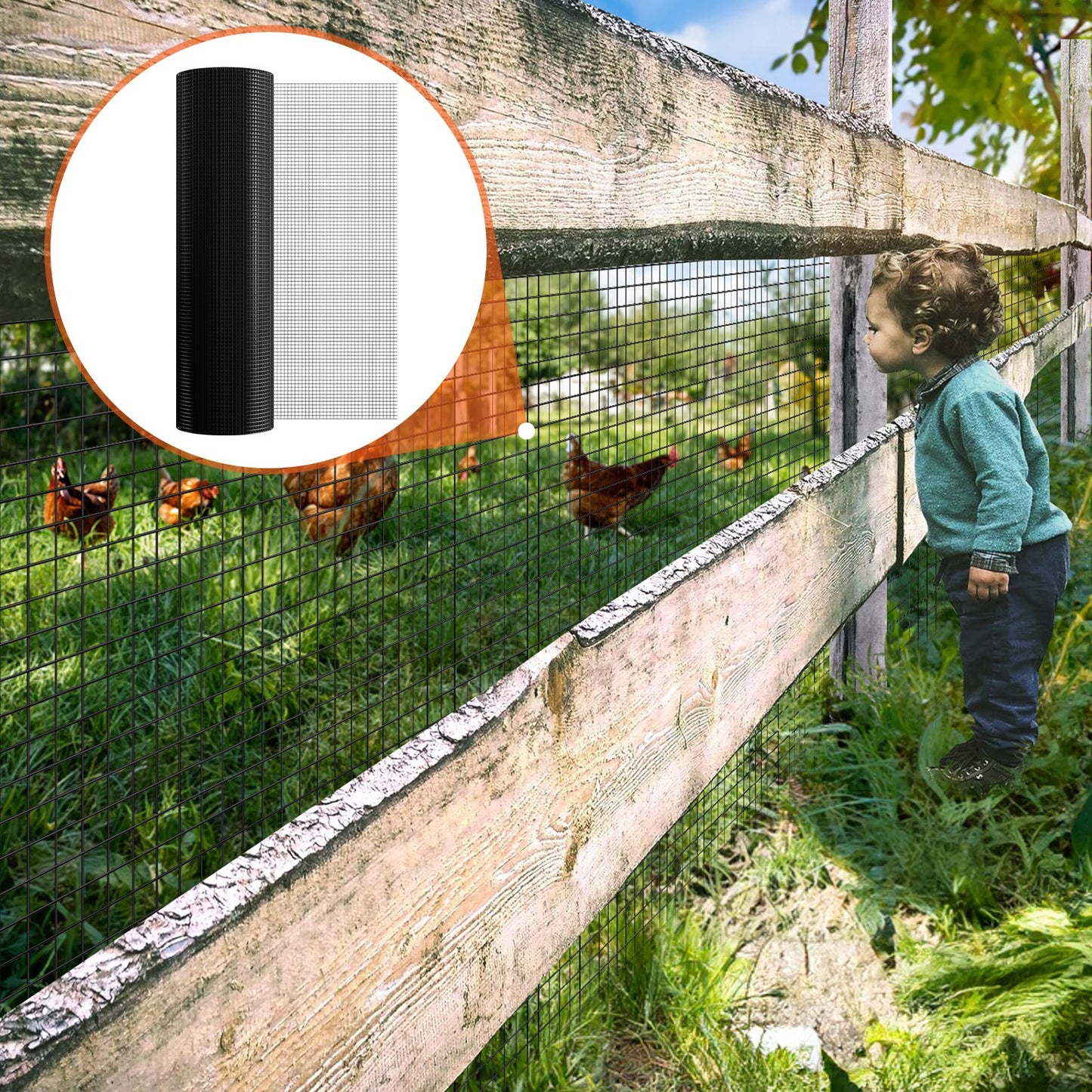 Hardware Cloth, 1.2 x 30.48m Galvanized Wire Mesh Roll, 19 Gauge Chicken Wire Fence Roll, Vinyl Coating Metal Wire Mesh for Chicken Coop Barrier, Rabbit Snake Fences, Poultry Enclosures