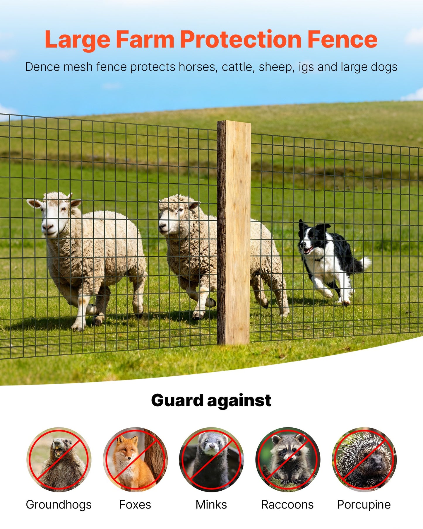 Farm Fence,  122cm x 15.2m, 2 x 4 in Mesh 14 Gauge Galvanized Steel Wire Fencing for Cattle, Hog & Sheep , Heavy Duty Vinyl Coated Livestock Fence for Animal Enclosures, Cage Wire, Garden Fences