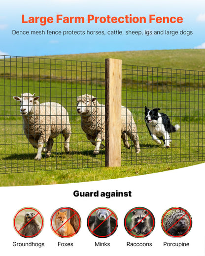 Farm Fence,  122cm x 15.2m, 2 x 4 in Mesh 14 Gauge Galvanized Steel Wire Fencing for Cattle, Hog & Sheep , Heavy Duty Vinyl Coated Livestock Fence for Animal Enclosures, Cage Wire, Garden Fences