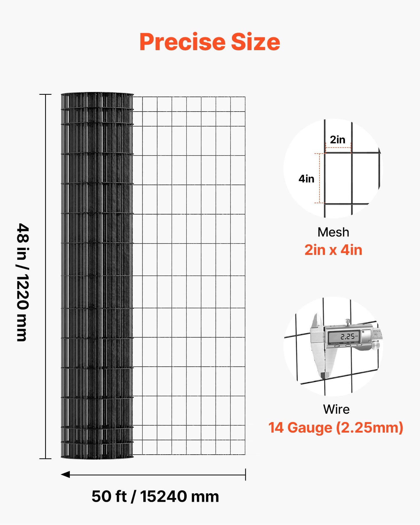 Farm Fence,  122cm x 15.2m, 2 x 4 in Mesh 14 Gauge Galvanized Steel Wire Fencing for Cattle, Hog & Sheep , Heavy Duty Vinyl Coated Livestock Fence for Animal Enclosures, Cage Wire, Garden Fences