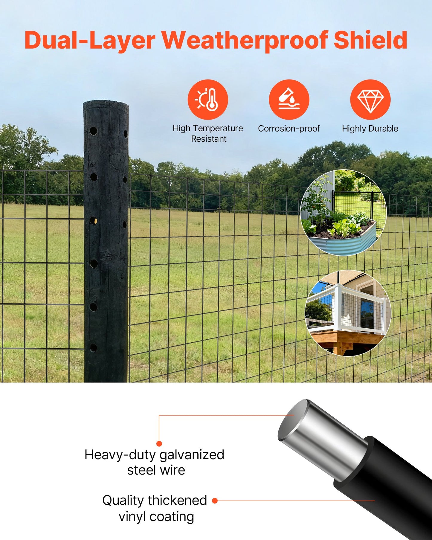 Farm Fence,  122cm x 15.2m, 2 x 4 in Mesh 14 Gauge Galvanized Steel Wire Fencing for Cattle, Hog & Sheep , Heavy Duty Vinyl Coated Livestock Fence for Animal Enclosures, Cage Wire, Garden Fences
