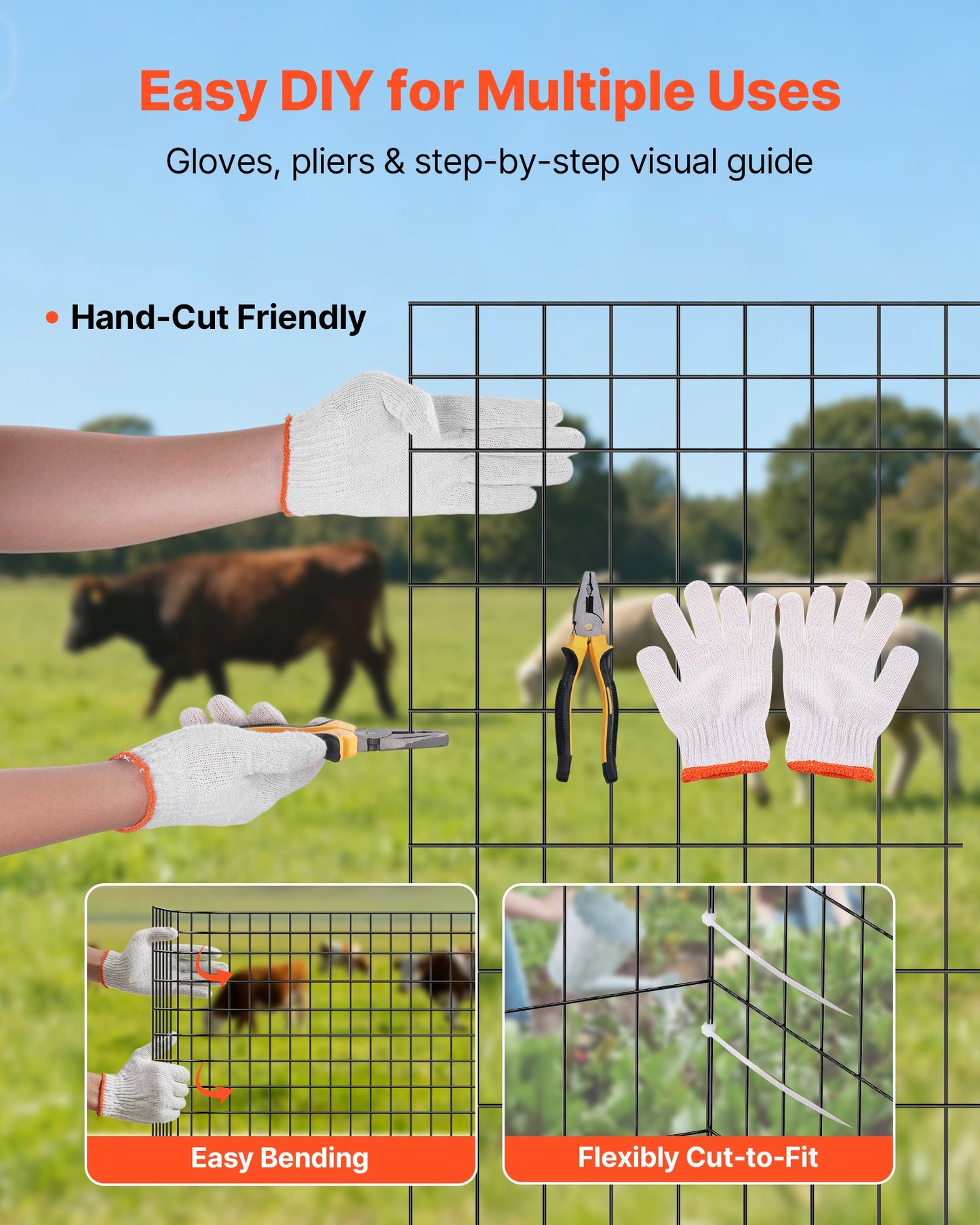 Farm Fence,  122cm x 15.2m, 2 x 4 in Mesh 14 Gauge Galvanized Steel Wire Fencing for Cattle, Hog & Sheep , Heavy Duty Vinyl Coated Livestock Fence for Animal Enclosures, Cage Wire, Garden Fences