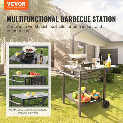 Outdoor Grill Cart with Double-Shelf, 0.55m BBQ Table, Portable & Foldable Design
