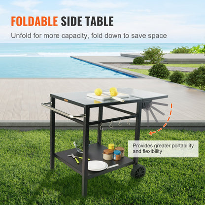 Outdoor Grill Cart with Double-Shelf, 0.55m BBQ Table, Portable & Foldable Design