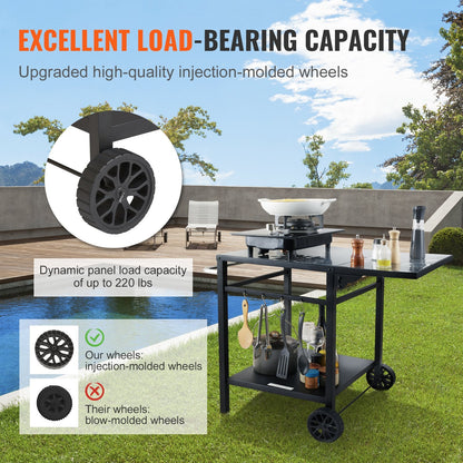 Outdoor Grill Cart with Double-Shelf, 0.55m BBQ Table, Portable & Foldable Design