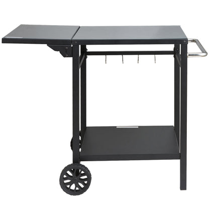 Outdoor Grill Cart with Double-Shelf, 0.55m BBQ Table, Portable & Foldable Design