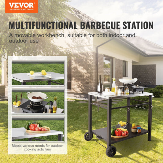 Rust-resistant stainless steel tabletop withstands moisture and frequent outdoor use