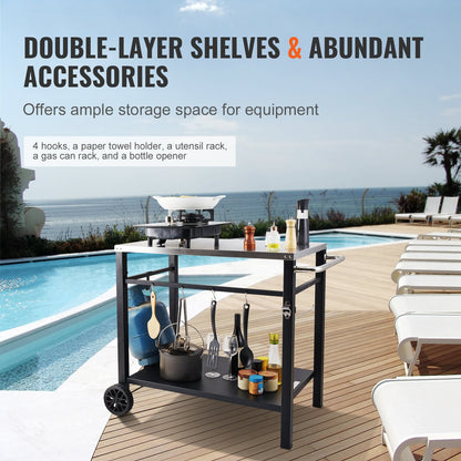 VEVOR Outdoor Grill Dining Cart with Double-Shelf, 85*55cm BBQ Movable Food Prep