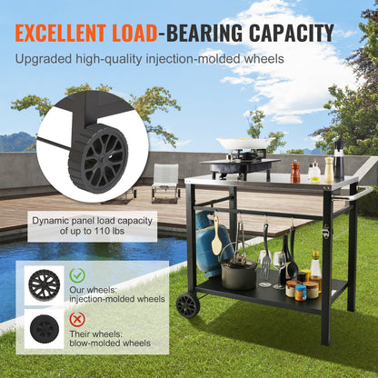 VEVOR Outdoor Grill Dining Cart with Double-Shelf, 85*55cm BBQ Movable Food Prep