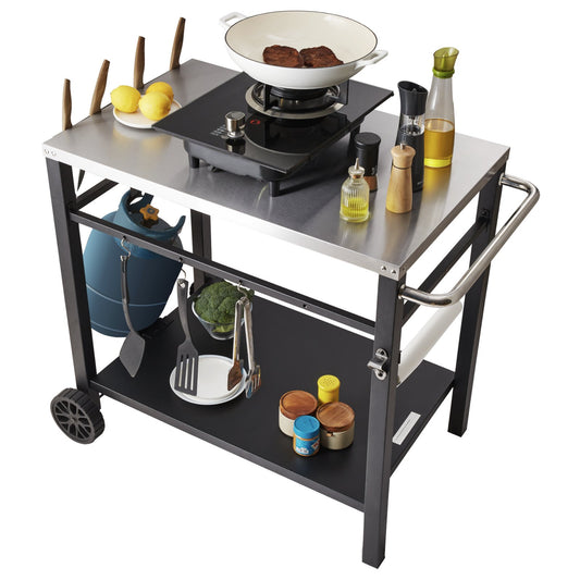 VEVOR Outdoor Grill Dining Cart with Double-Shelf, 85*55cm BBQ Movable Food Prep