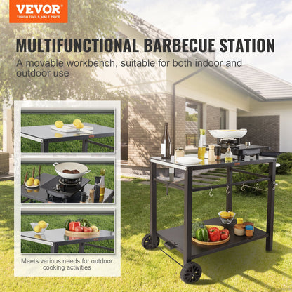 VEVOR Outdoor Grill Dining Cart with Double-Shelf,  85*55cm BBQ Movable Food Prep
