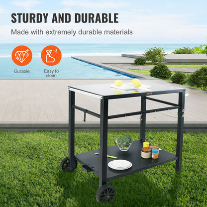 VEVOR Outdoor Grill Dining Cart with Double-Shelf,  85*55cm BBQ Movable Food Prep