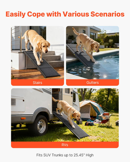 Dog Ramp for Cars, 1800 × 432 mm, Folding Pet Ramps for Medium & Large Dogs up to 113 kg, Pet Stair Ramp with Non-Slip Felt Rug Surface, Portable Outdoor Dog Car Ramps for SUV & Truck