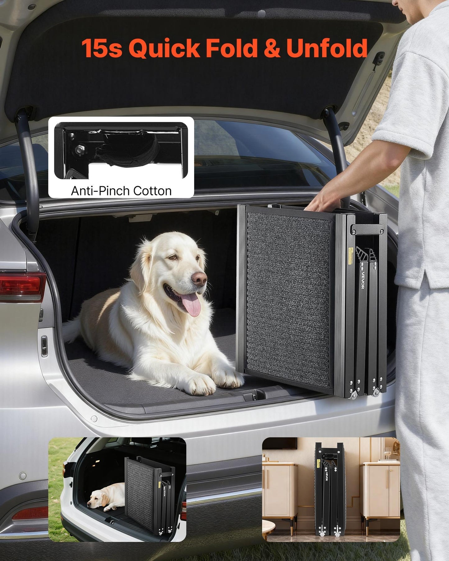 Dog Ramp for Cars, 1800 × 432 mm, Folding Pet Ramps for Medium & Large Dogs up to 113 kg, Pet Stair Ramp with Non-Slip Felt Rug Surface, Portable Outdoor Dog Car Ramps for SUV & Truck