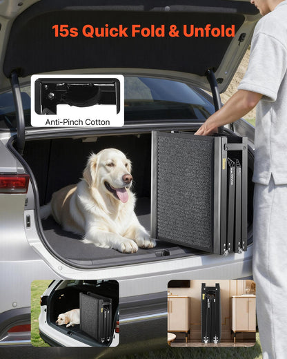 Dog Ramp for Cars, 1800 × 432 mm, Folding Pet Ramps for Medium & Large Dogs up to 113 kg, Pet Stair Ramp with Non-Slip Felt Rug Surface, Portable Outdoor Dog Car Ramps for SUV & Truck