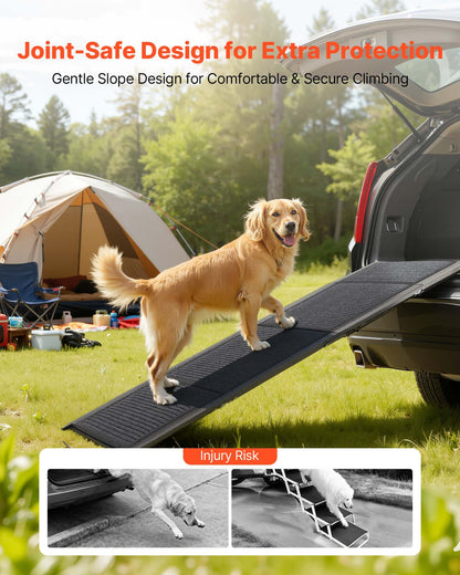 Dog Ramp for Cars, 1800 × 432 mm, Folding Pet Ramps for Medium & Large Dogs up to 113 kg, Pet Stair Ramp with Non-Slip Felt Rug Surface, Portable Outdoor Dog Car Ramps for SUV & Truck
