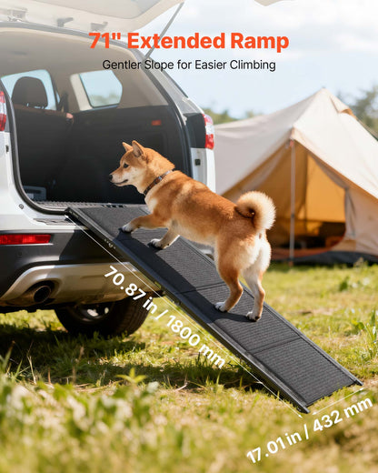 Dog Ramp for Cars, 1800 × 432 mm, Folding Pet Ramps for Medium & Large Dogs up to 113 kg, Pet Stair Ramp with Non-Slip Felt Rug Surface, Portable Outdoor Dog Car Ramps for SUV & Truck