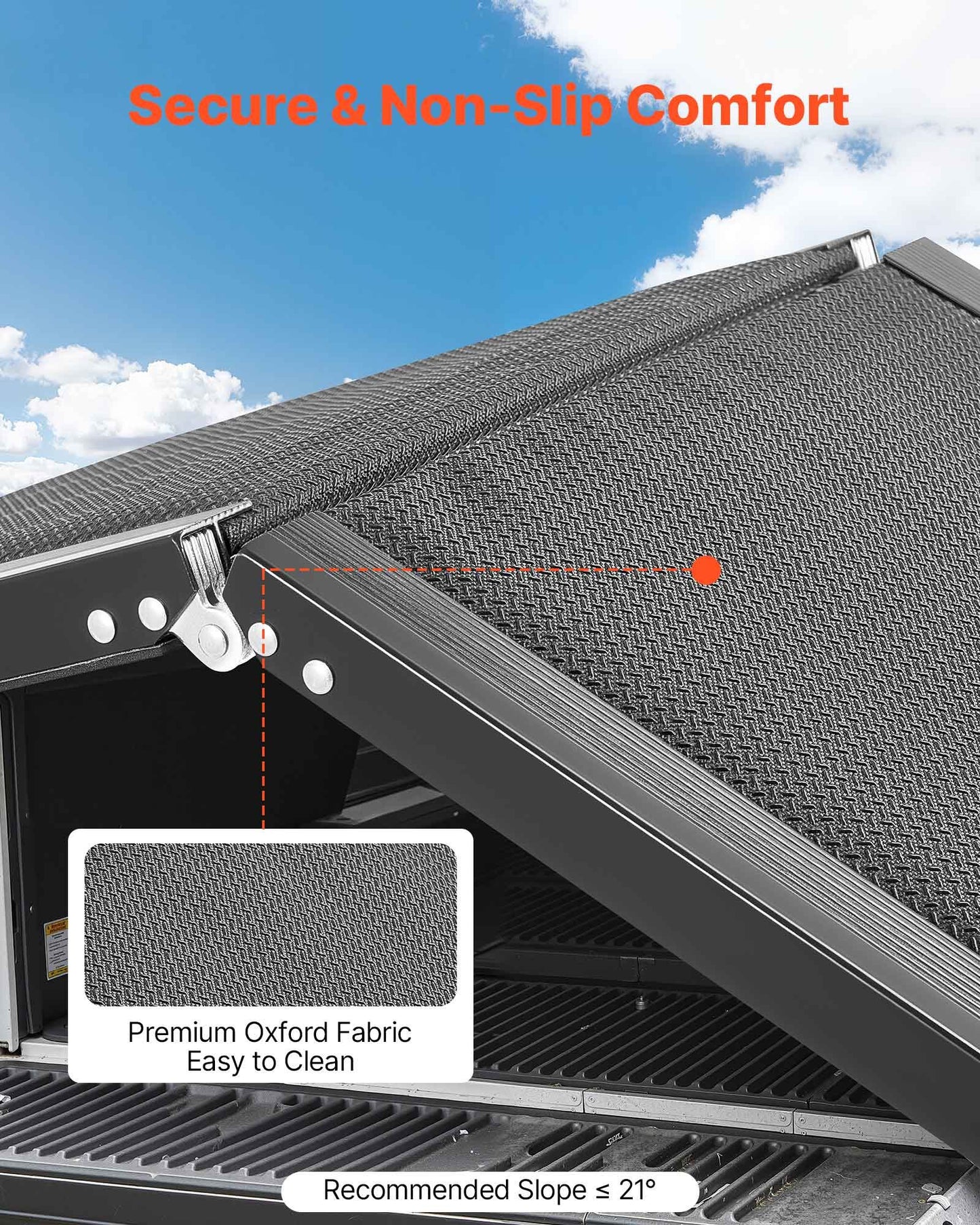 Dog Ramp for Cars, 1800 × 432 mm, Folding Pet Ramps for Medium & Large Dogs up to 113 kg, Pet Stair Ramp with Non-Slip Oxford Fabric Surface, Portable Outdoor Dog Car Ramps for SUV & Truck