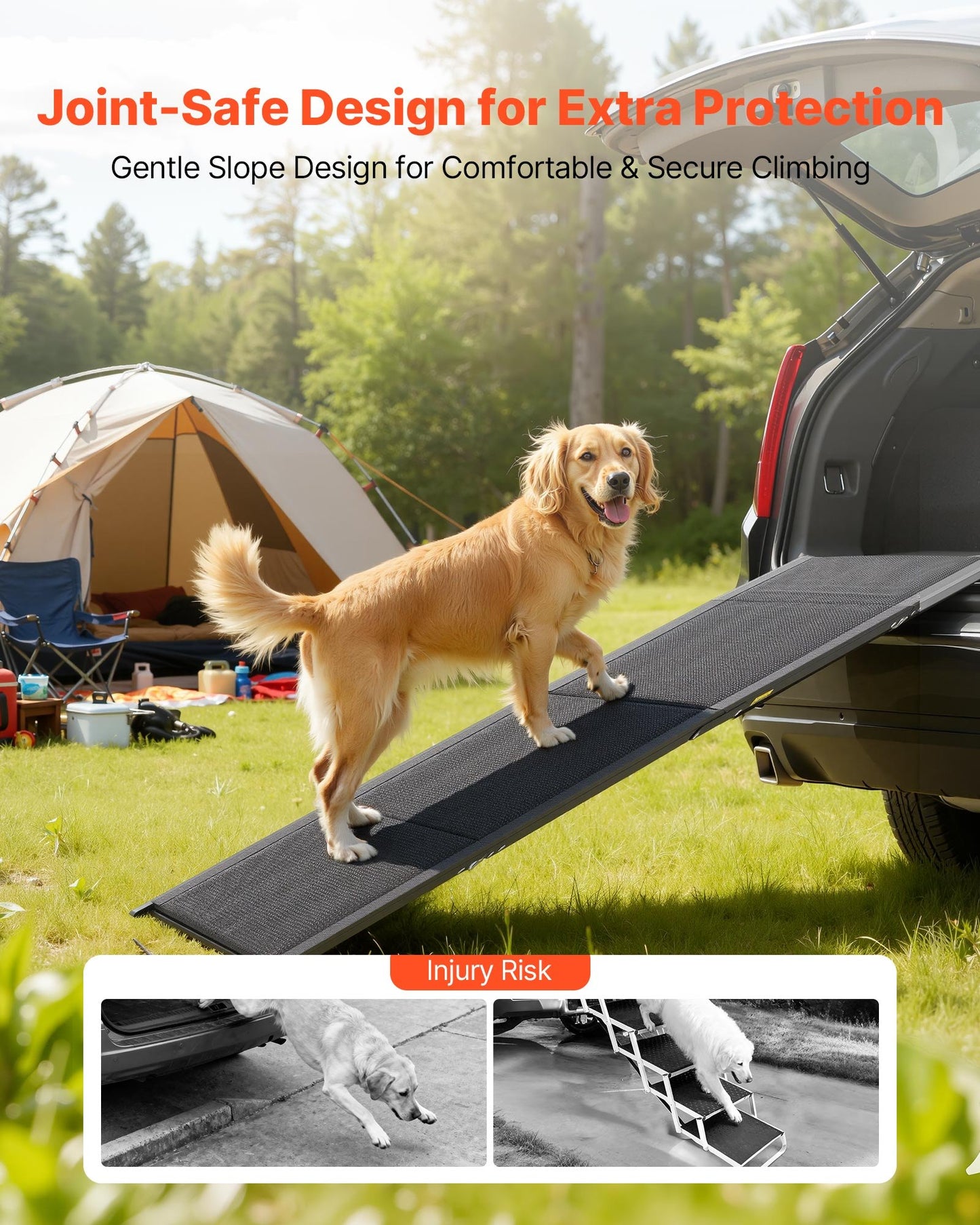 Dog Ramp for Cars, 1800 × 432 mm, Folding Pet Ramps for Medium & Large Dogs up to 113 kg, Pet Stair Ramp with Non-Slip Oxford Fabric Surface, Portable Outdoor Dog Car Ramps for SUV & Truck