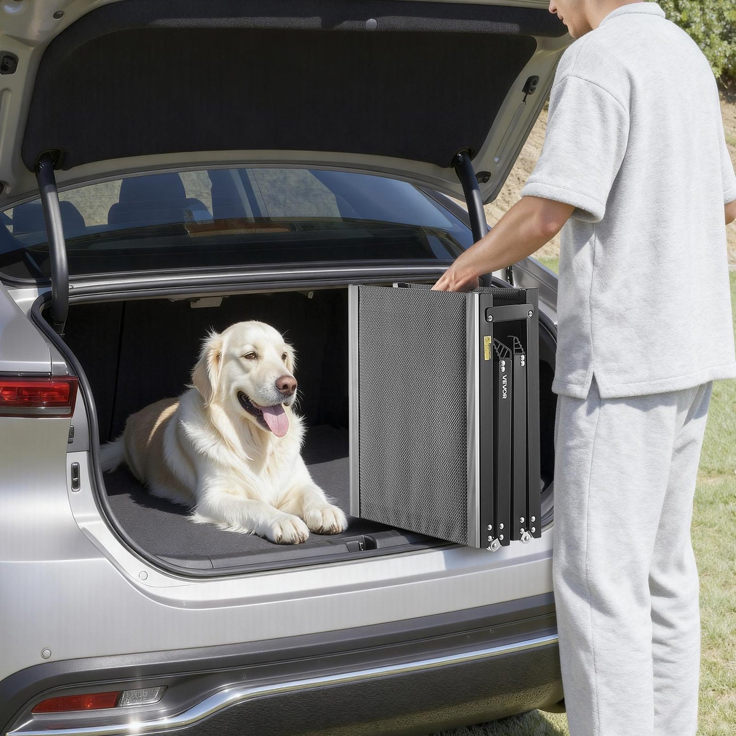 Dog Ramp for Cars, 1800 × 432 mm, Folding Pet Ramps for Medium & Large Dogs up to 113 kg, Pet Stair Ramp with Non-Slip Oxford Fabric Surface, Portable Outdoor Dog Car Ramps for SUV & Truck
