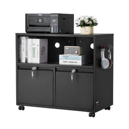 2 Drawers Lateral Metal File Cabinet with Lock and Hanging Rod Black