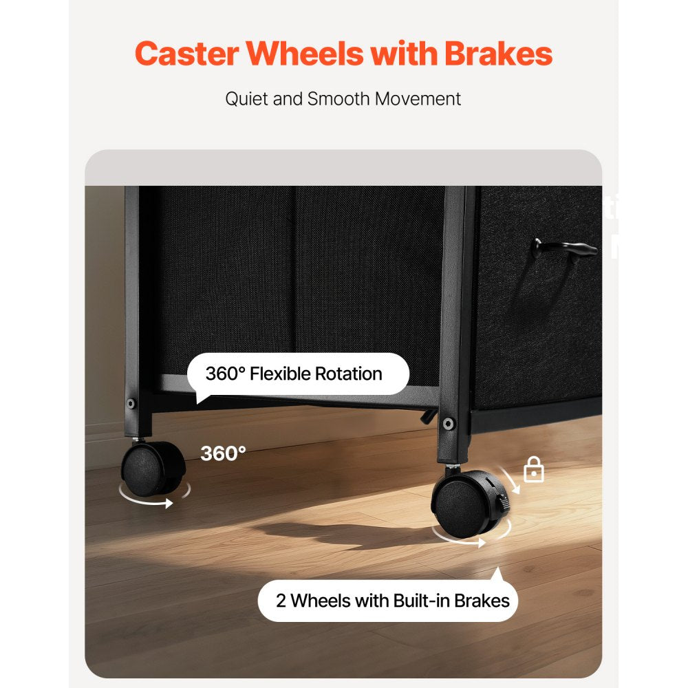 Mobile Metal File Cabinet with 3 Fabric Drawers and 2 Open Shelves Black