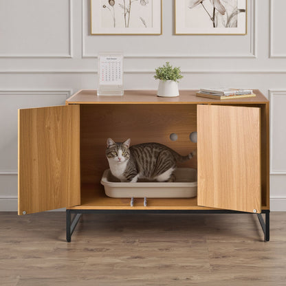 Cat Litter Box Enclosure Furniture, 80 cm Hidden Litter Box Cabinet with Scratch Pad & Storage, Waterproof Cat Washroom End Table Cat House, Fit Most of Litterbox, for Bedroom Living Room