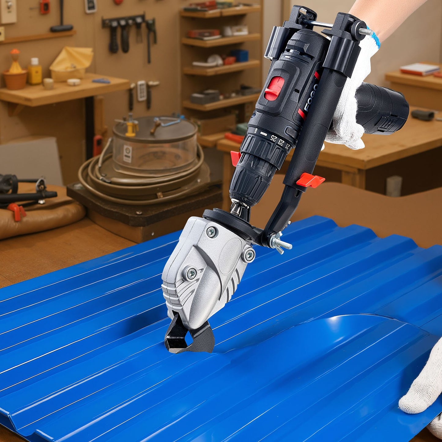 Metal Shear/Cutter Drill Attachment, Sheet Metal Cutter with 360-Degree Pivoting Head, Sharp Blades,Ideal for 18 GA Galvanized Steel, 20 GA Stainless Steel, Aluminum Plate, Plastic, Cardboard