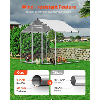 VEVOR Metal Chicken Coop 6.56x6.56x6.56ft Walk-in Chicken Run with Cover Spire Roof