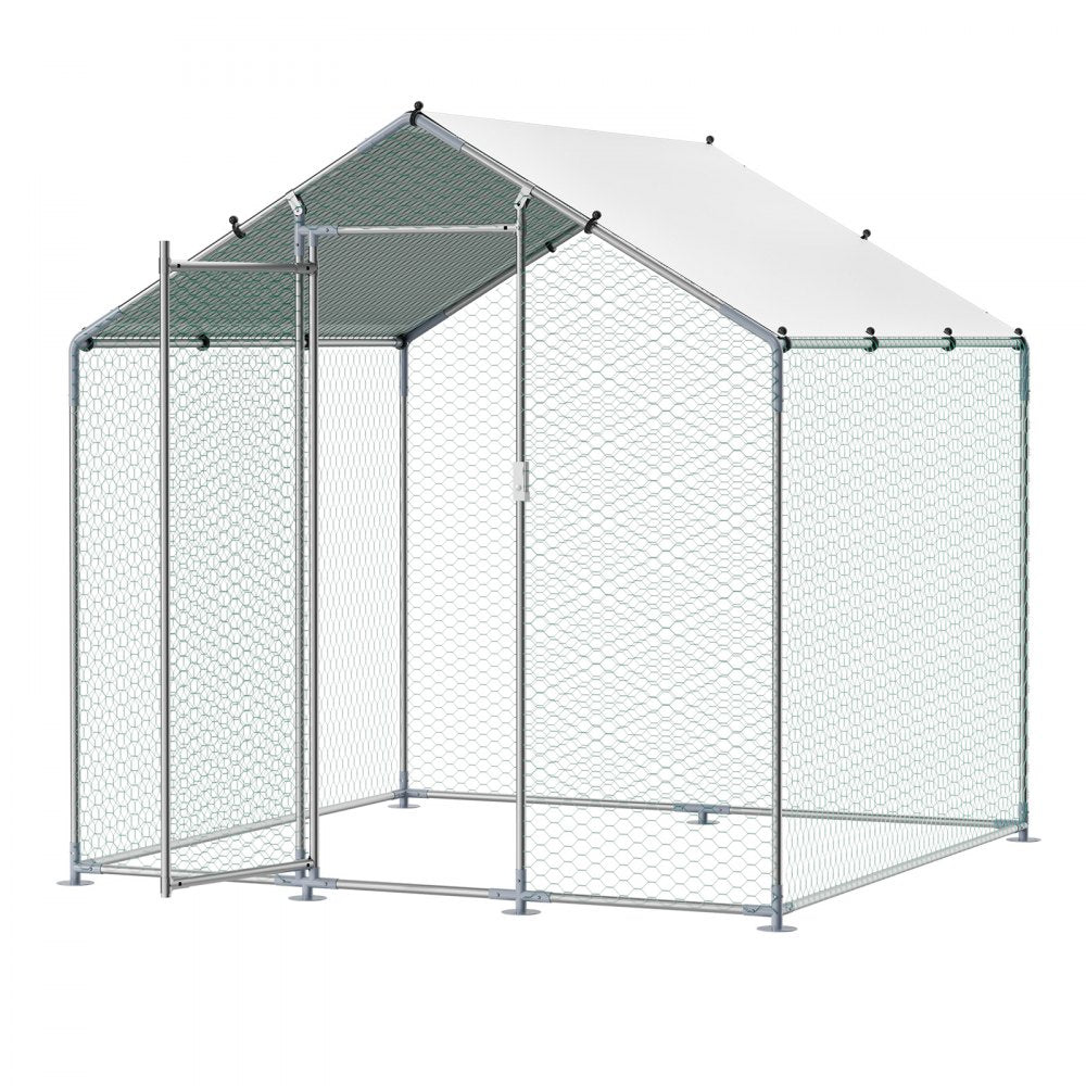 VEVOR Metal Chicken Coop 6.56x6.56x6.56ft Walk-in Chicken Run with Cover Spire Roof