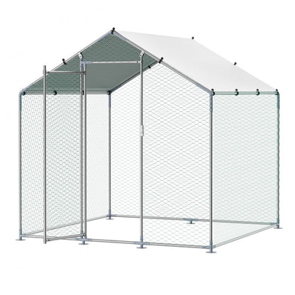 VEVOR Metal Chicken Coop 6.56x6.56x6.56ft Walk-in Chicken Run with Cover Spire Roof