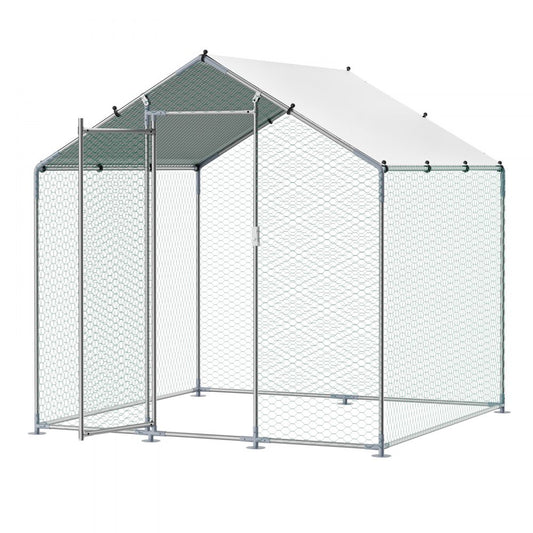 VEVOR Metal Chicken Coop 6.56x6.56x6.56ft Walk-in Chicken Run with Cover Spire Roof