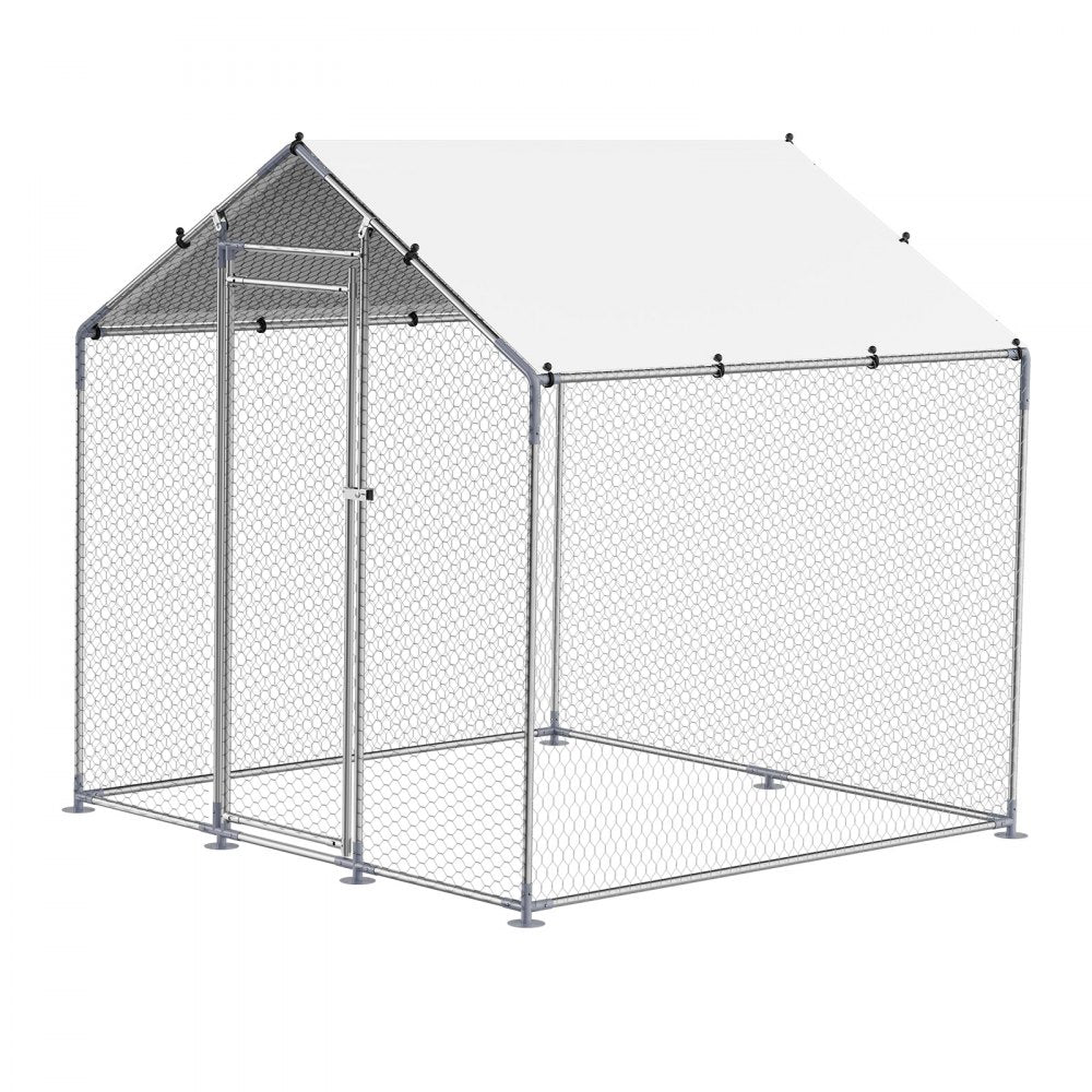 VEVOR Metal Chicken Coop 6.56x6.56x6.56ft Walk-in Chicken Run with Cover Spire Roof