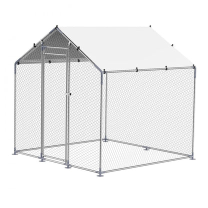 VEVOR Metal Chicken Coop 6.56x6.56x6.56ft Walk-in Chicken Run with Cover Spire Roof