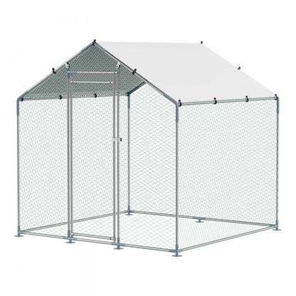 VEVOR Metal Chicken Coop 6.56x6.56x6.56ft Walk-in Chicken Run with Cover Spire Roof