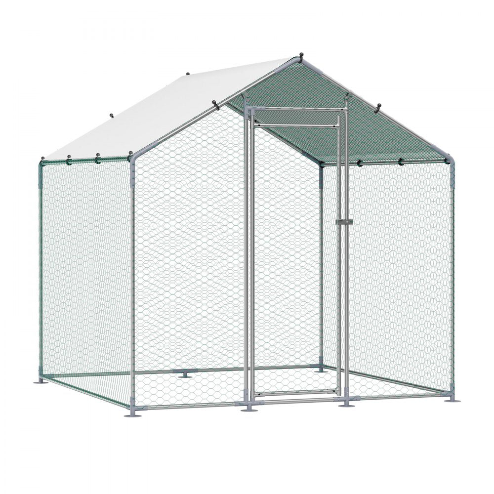 VEVOR Metal Chicken Coop 6.56x6.56x6.56ft Walk-in Chicken Run with Cover Spire Roof