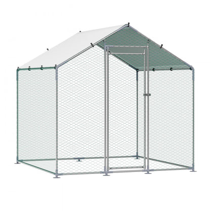 VEVOR Metal Chicken Coop 6.56x6.56x6.56ft Walk-in Chicken Run with Cover Spire Roof