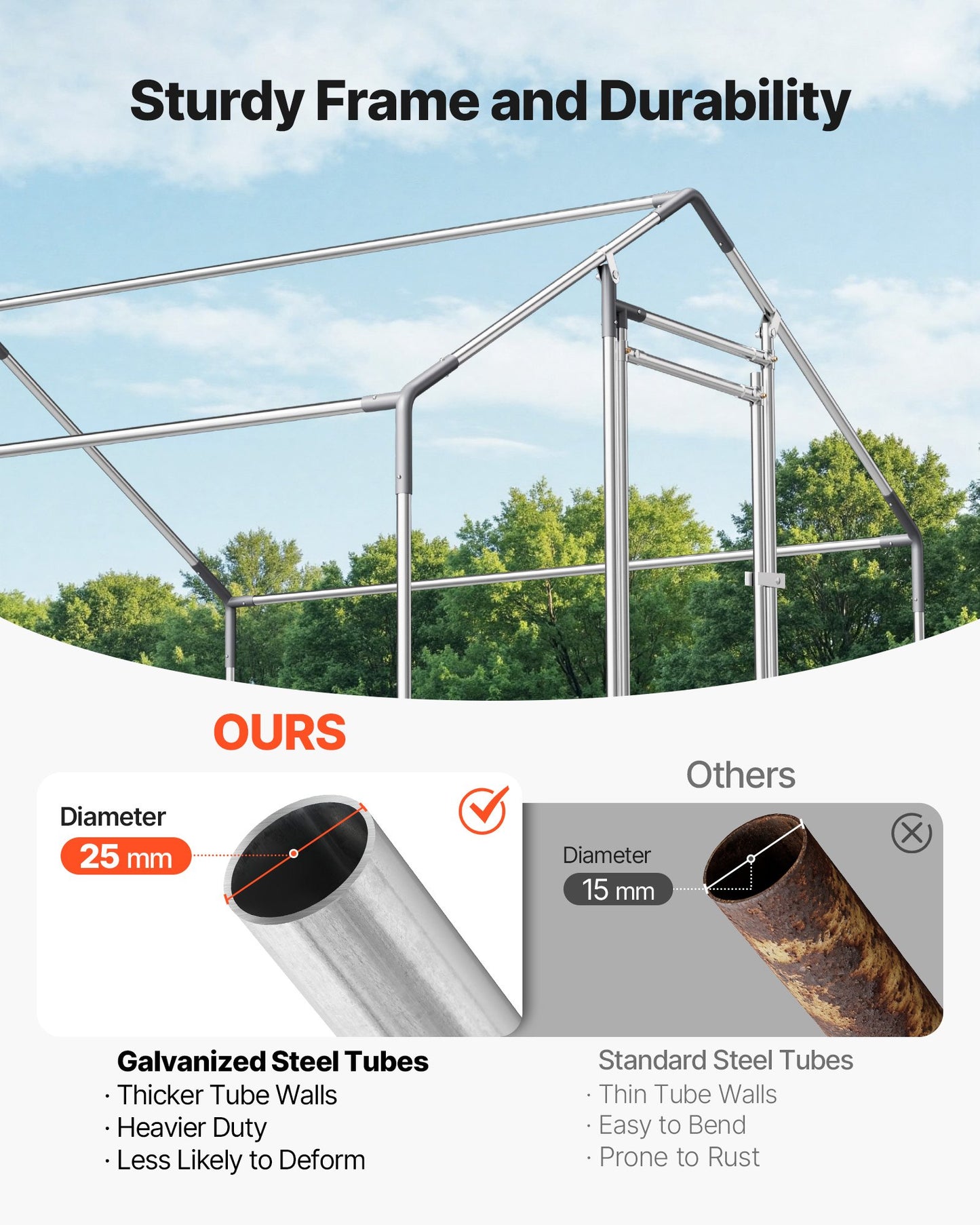 Large Metal Chicken Coop 2 x 2 x 2 m Walk-in Chicken Run House Cage, Spire Roof Hen House Enclosure with Cover and Security Lock, Outdoor Duck Rabbit Cage Poultry Pen for Backyard, Farm, Yard