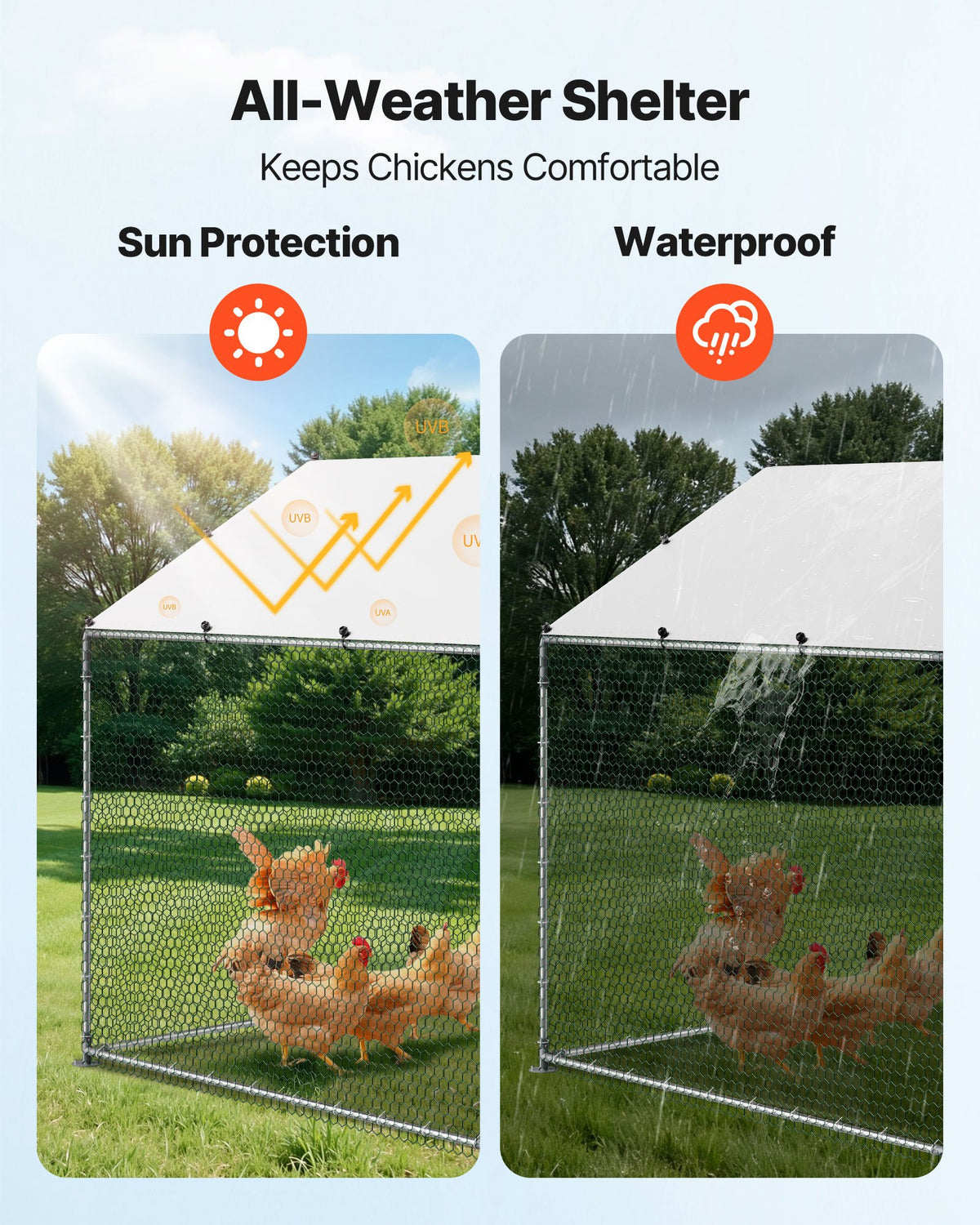 Large Metal Chicken Coop 2 x 2 x 2 m Walk-in Chicken Run House Cage, Spire Roof Hen House Enclosure with Cover and Security Lock, Outdoor Duck Rabbit Cage Poultry Pen for Backyard, Farm, Yard