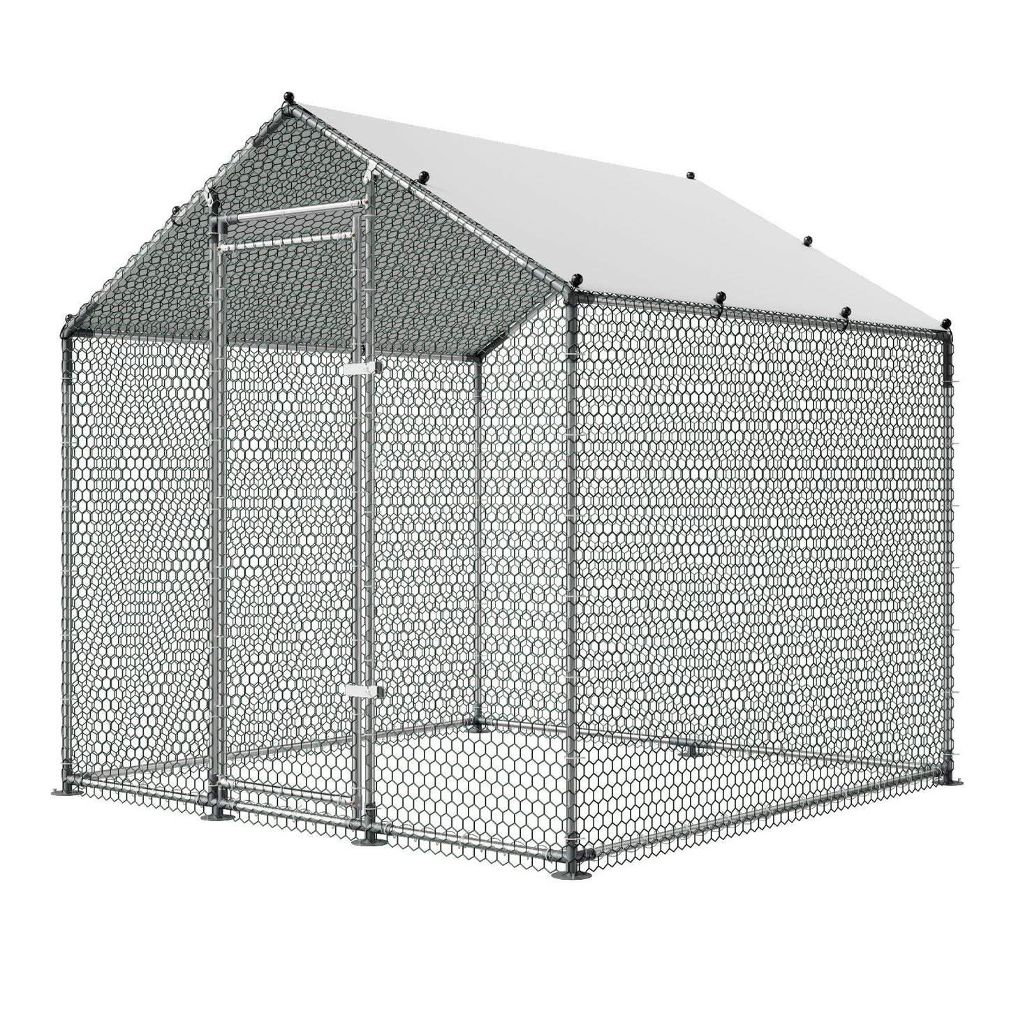 Large Metal Chicken Coop 2 x 2 x 2 m Walk-in Chicken Run House Cage, Spire Roof Hen House Enclosure with Cover and Security Lock, Outdoor Duck Rabbit Cage Poultry Pen for Backyard, Farm, Yard